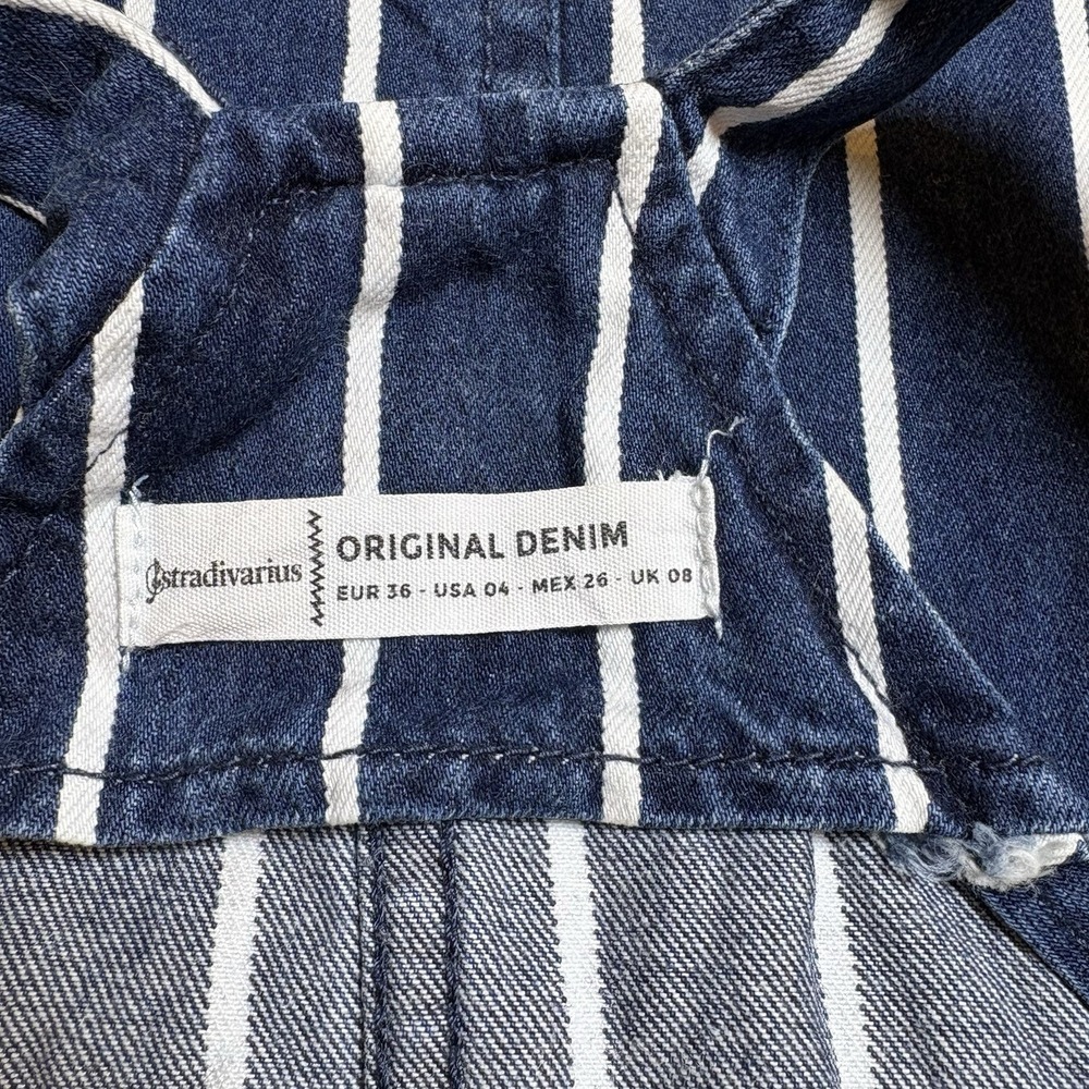 Stradivarius Womens 4 Blue Pinstripe Overall Dress Pinafore Coastal Preppy - Picture 12 of 14